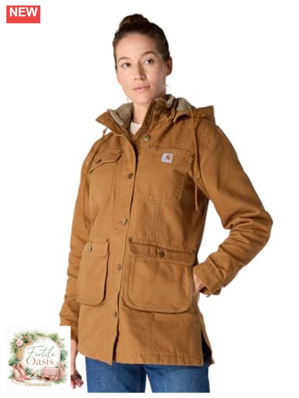 Loose Fit Washed Duck Quilted Flannel Lined Sherpa Coat
